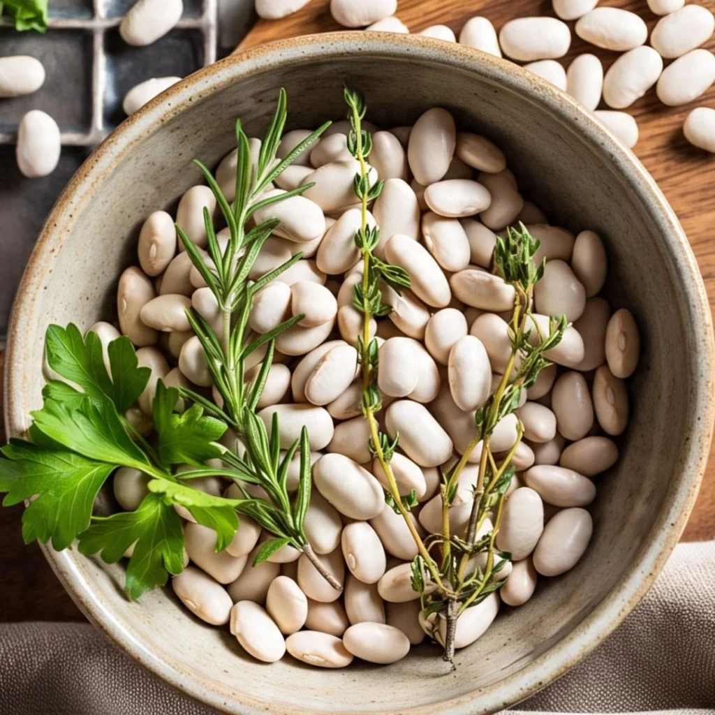Creamy cannellini beans ready for cooking