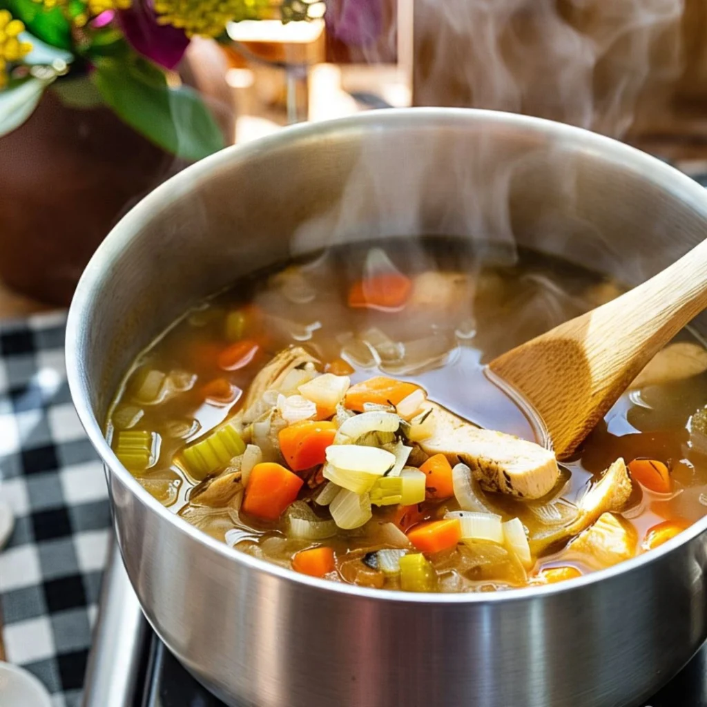 Cooking busy day soup in a large pot on the stove